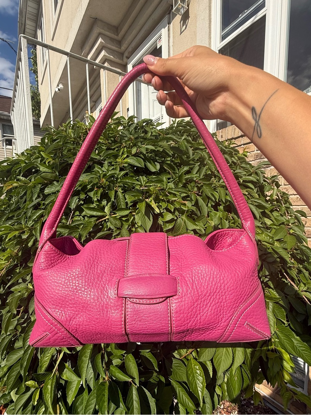 Ann Taylor Hot Pink Pebbled Leather Shoulder Bag